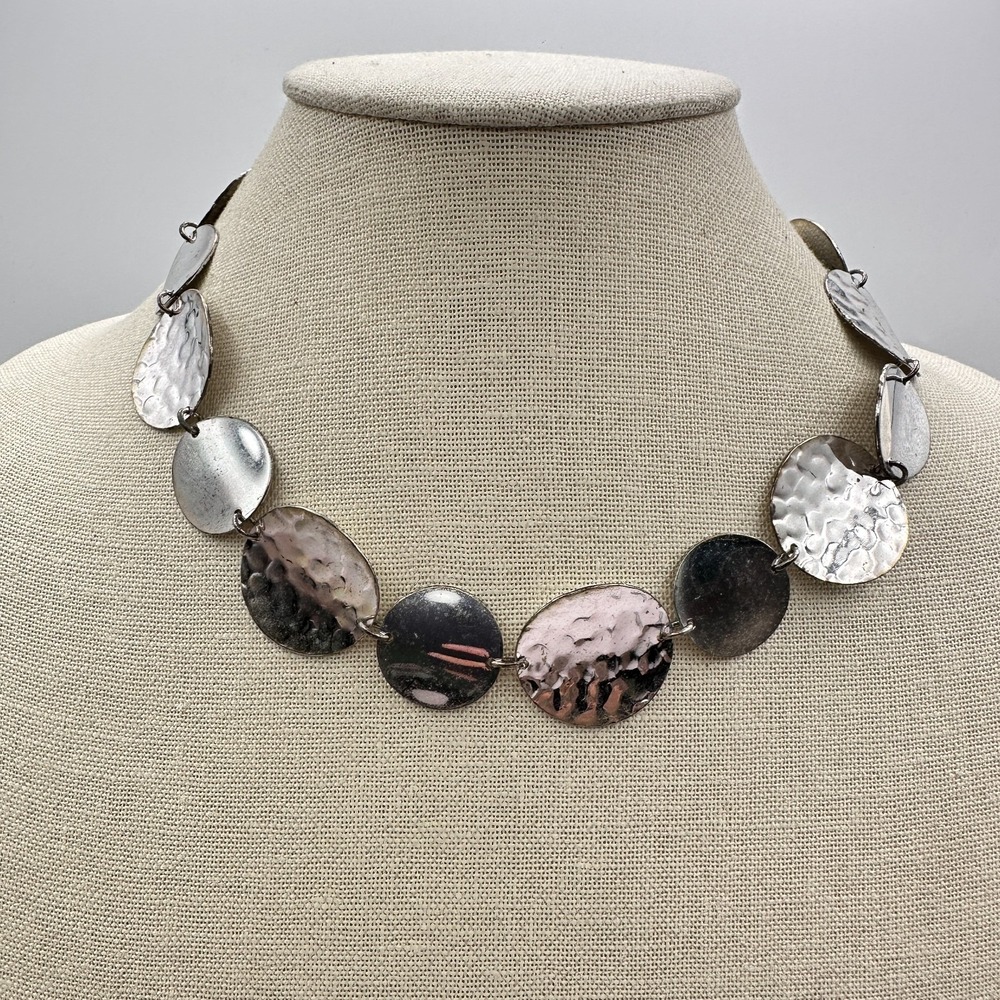 Vintage 90s Hammered Disc Statement Boho Necklace Women's Classic Jewelry